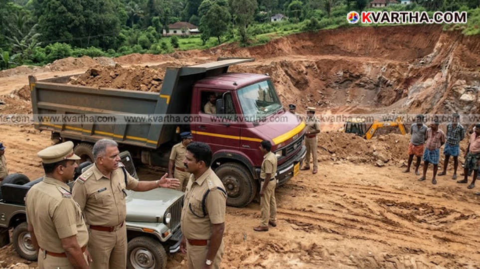 A seized truck loaded with illegal sand at Kattappana police station in Idukki district.