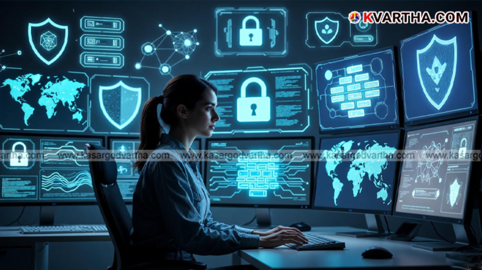 Professional working on cyber security and data protection in office