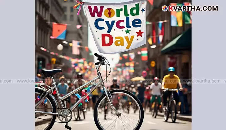 A person riding a bicycle on World Bicycle Day, emphasizing health and environmental benefits.