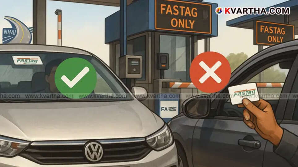 A FASTag sticker properly affixed to the windshield of a car.