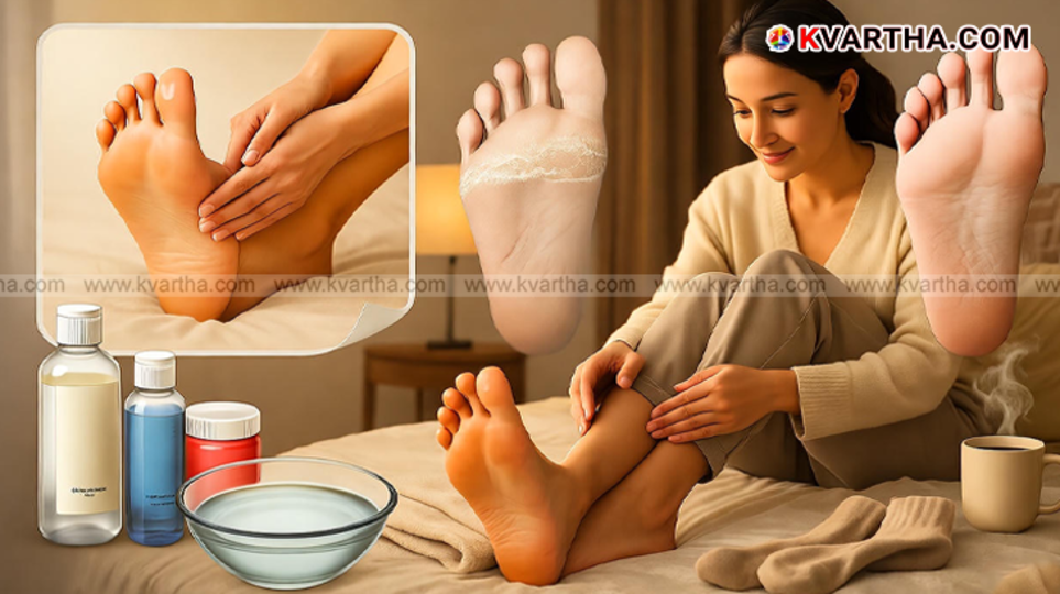  Person applying oil to feet for massage.