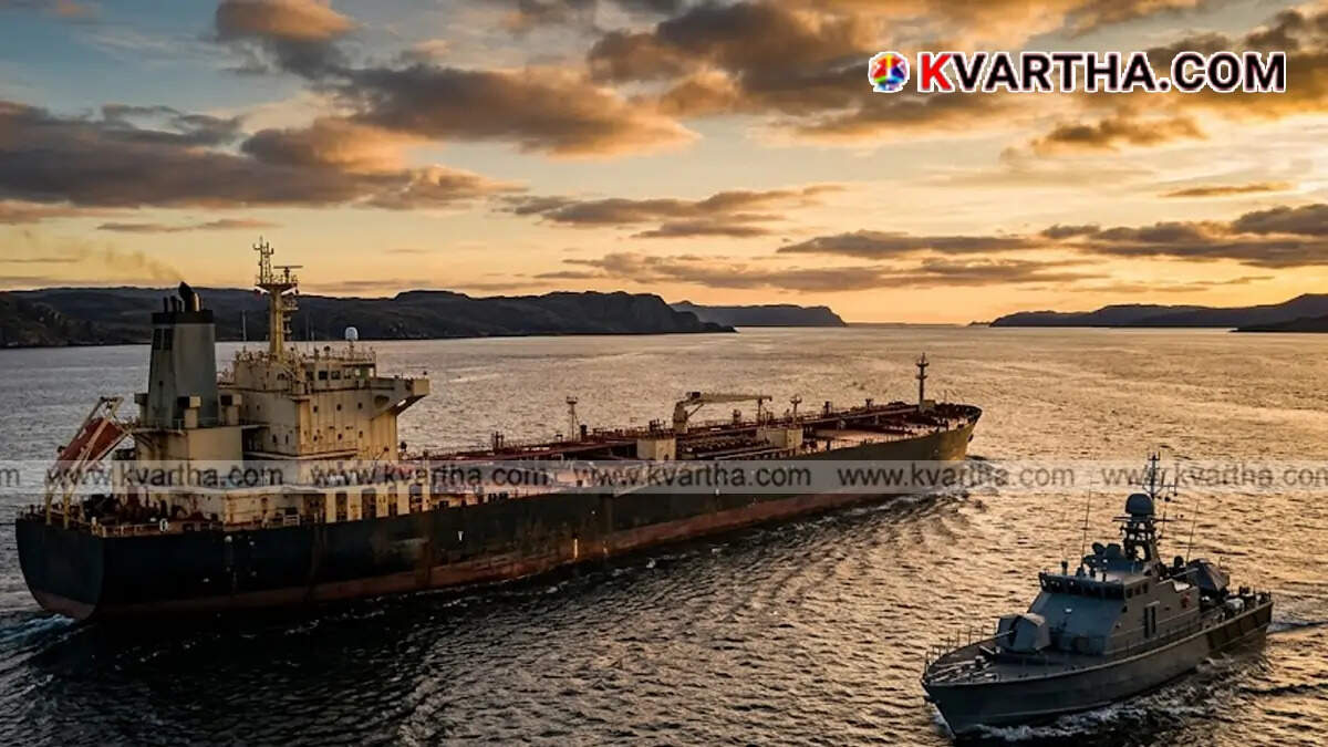 Conceptual image of an oil tanker navigating through a strait