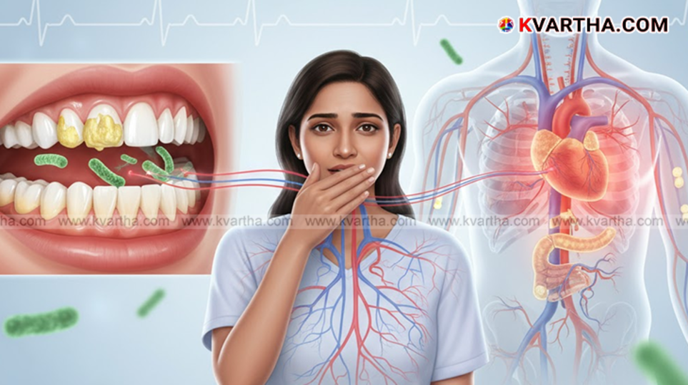 Diagram showing link between bad breath and heart disease