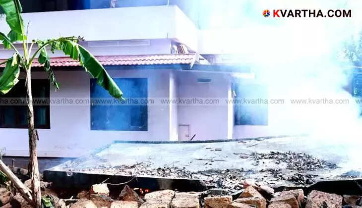The burnt remains of a woodshed after a gas cylinder explosion in Thalassery.