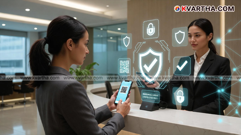 Mobile app scanning a QR code on an Aadhaar card for digital verification.