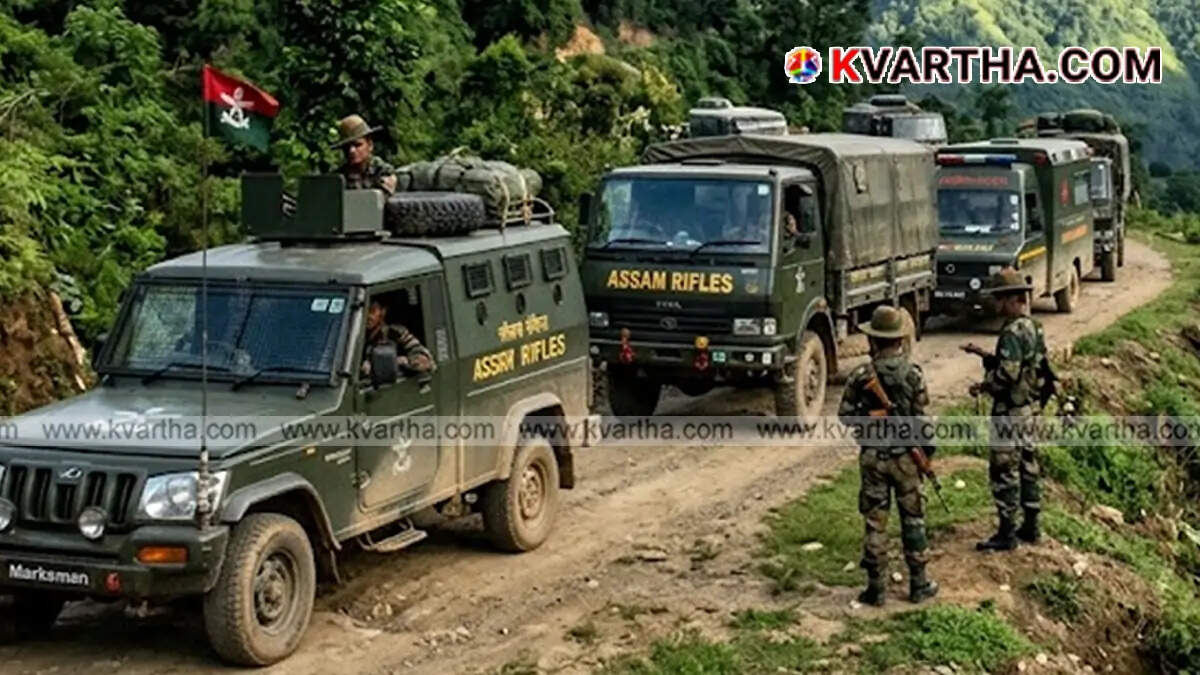 Conceptual image of an army convoy in a hilly terrain representing Assam Rifles