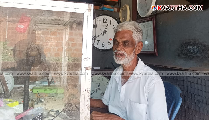Narayanan working on a watch at his small shop in Pallikkovval.