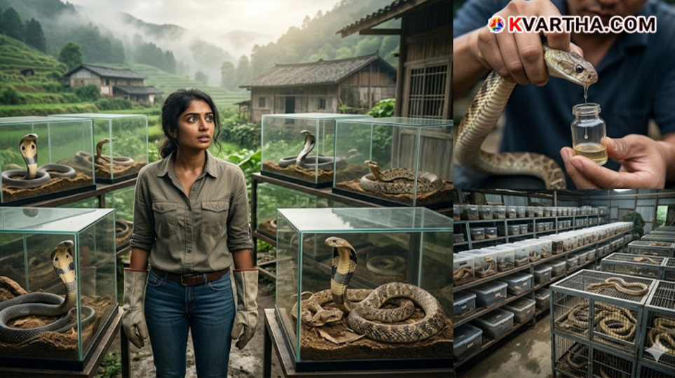 A symbolic scene of a young woman named Qin caring for snakes and collecting venom in Guangxi, China.&nbsp;