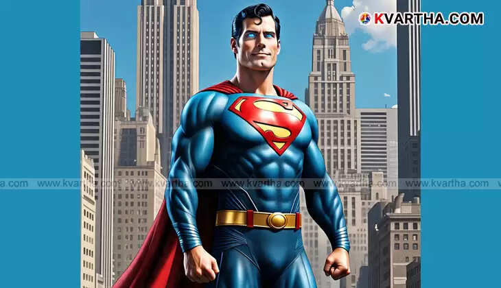  Classic depiction of Superman with red briefs worn over his blue suit.