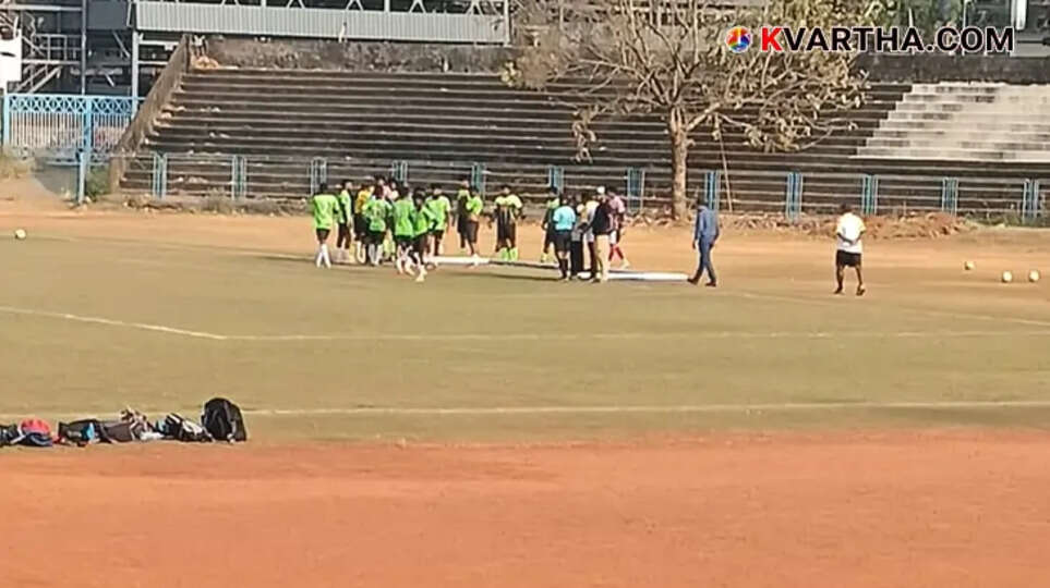 Image showing the collapsed goalpost during a football match in Kannur