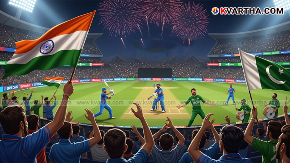 Indian and Pakistani cricket players in Asia Cup match.