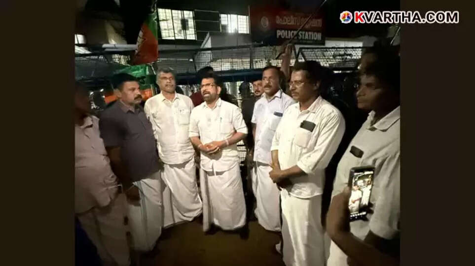 BJP Workers Protest Against Police in Kannur with Threatening Slogans; Uprooted Flagpole Reinstalled and Flag Hoisted