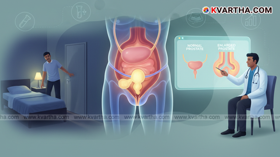Diagram showing enlarged prostate affecting urine flow