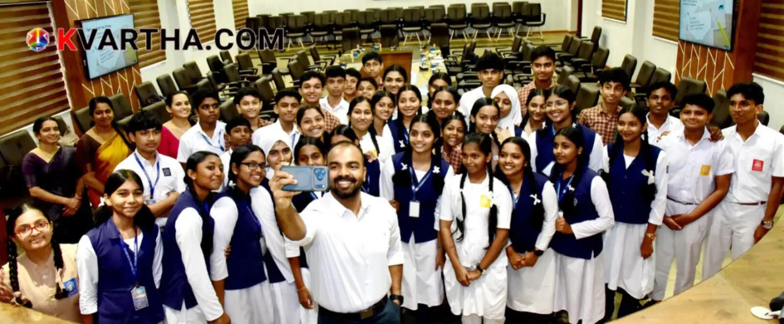 Conceptual image of District Collector interacting with school students