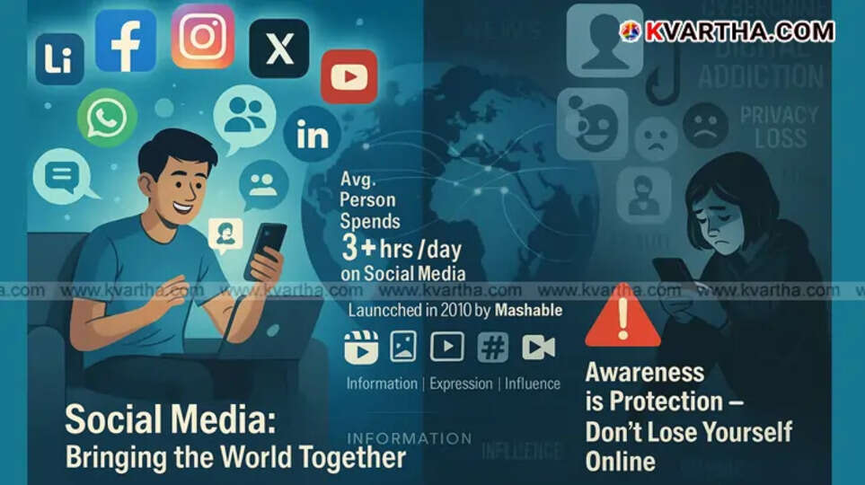  Illustrative image showing social media icons and a person using a smartphone, representing awareness.