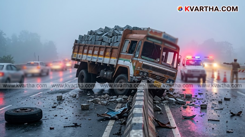 A lorry loaded with stones was involved in an accident on the Thalassery-Mahi bypass.&nbsp;