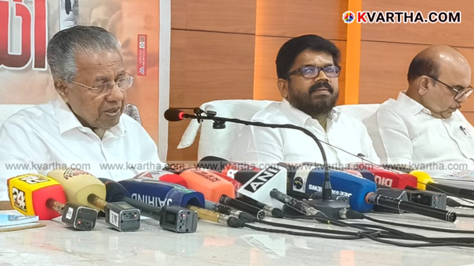 A symbolic image of Pinarayi Vijayan speaking at the Kannur Press Club event and Revanth Reddy.