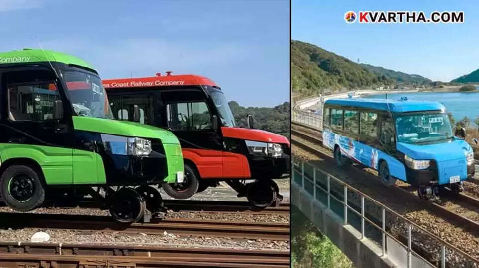 Dual-Mode Vehicle transitioning from road to rail.