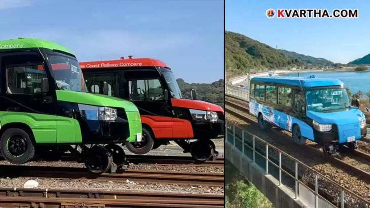 Dual-Mode Vehicle transitioning from road to rail.