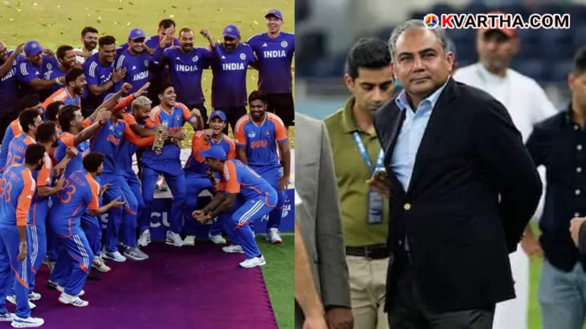 Indian cricket team&rsquo;s celebration after winning Asia Cup and the Portrait of Mohsin Naqvi, Pakistan Minister.