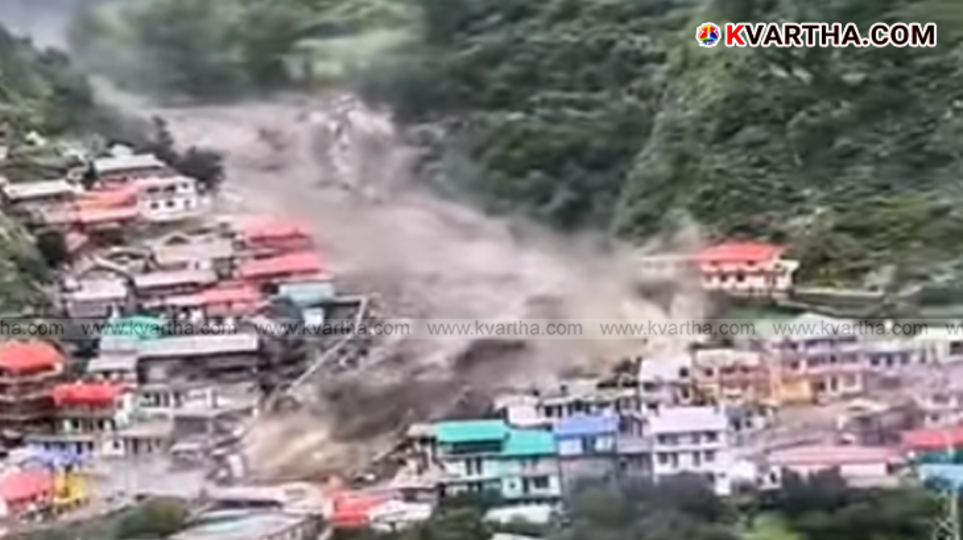Flooded houses in Uttarkashi after a cloudburst.