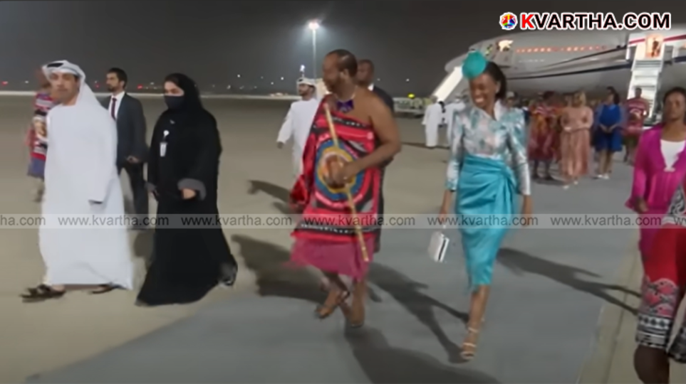 King Mswati III of Eswatini with his entourage at airport