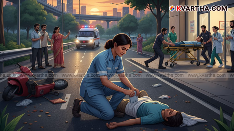 Person giving CPR to an accident victim.