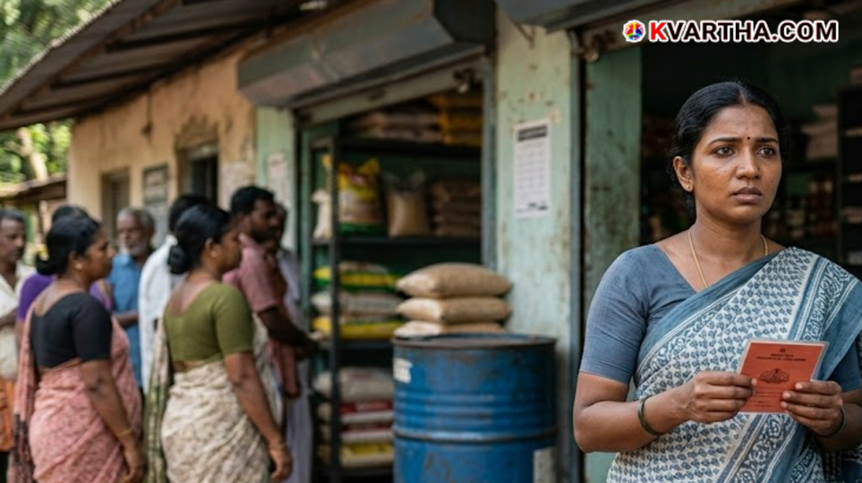 Kerosene distribution at a ration shop in Kerala