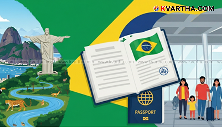 A photo showing a Brazilian passport and a map of Brazil.
