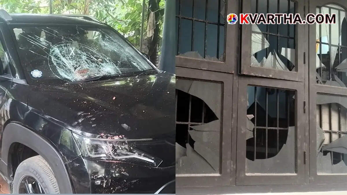 Conceptual image showing broken windows of a house and a damaged car windshield