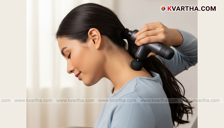 Person holding head with blurred screen background