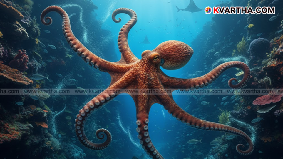  Highly intelligent octopus in an ocean habitat