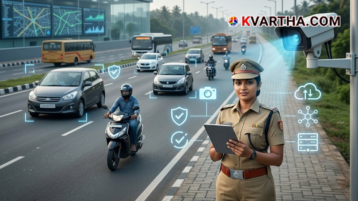 Conceptual image of AI traffic camera on Kerala roads
