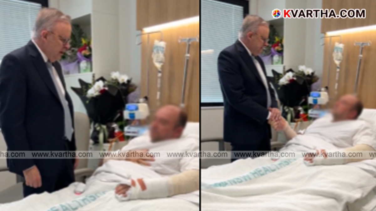 Australian PM Anthony Albanese with shooting hero Ahmad Al Ahmad in hospital