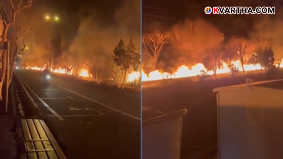 Fire spreading through a drainage system in a city street