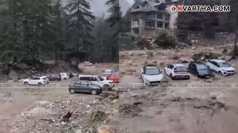 Damaged roads and vehicles after cloudburst in Himachal Pradesh.