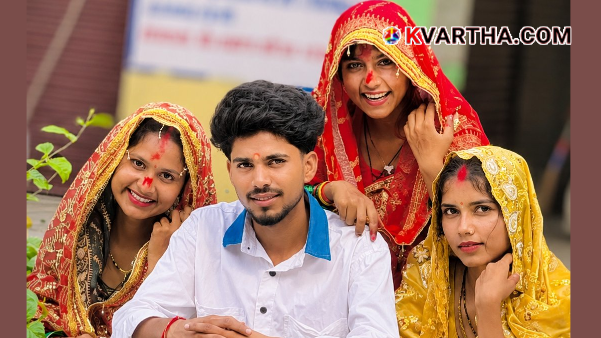 Conceptual image of three sisters marrying one groom