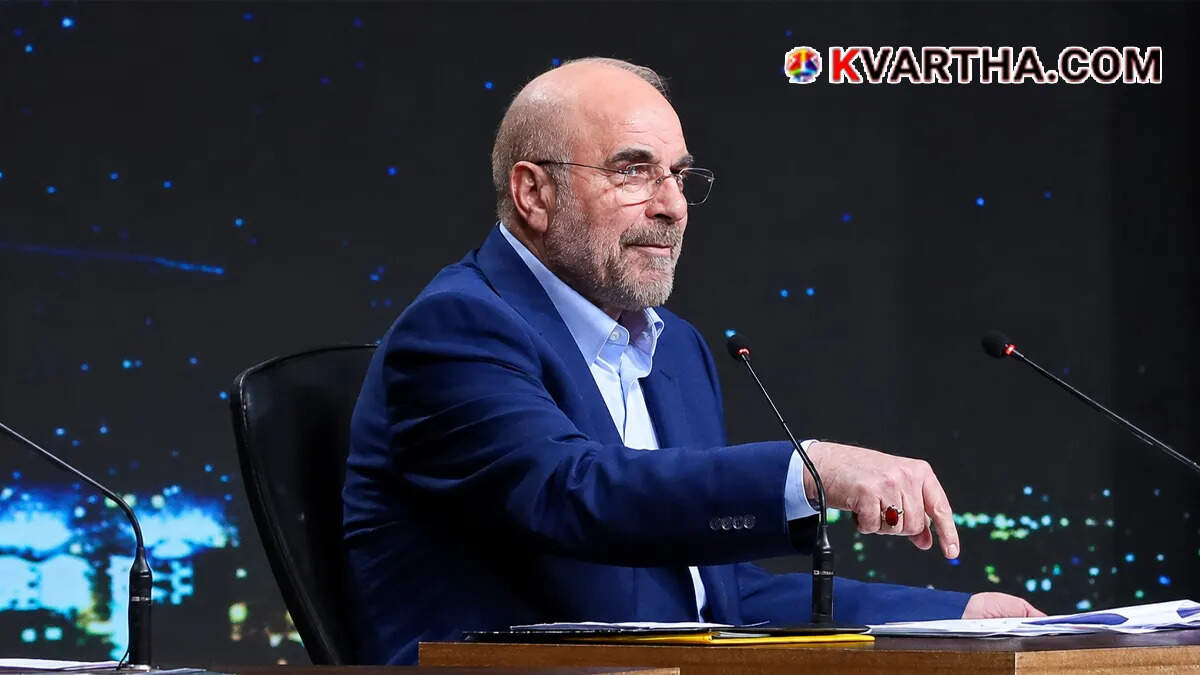 Iranian Parliament Speaker Mohammad Baqer Qalibaf speaking at an official government briefing