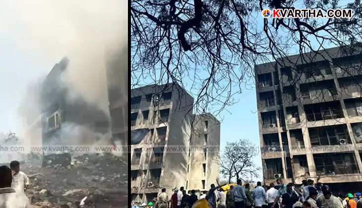 Wreckage of a plane after the Ahmedabad crash, highlighting the devastation.