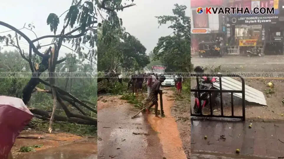  Damaged buildings and fallen trees in Cherupuzha after the cyclone.