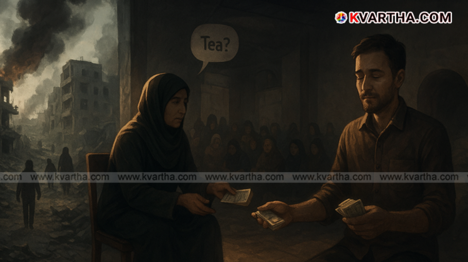 Symbolic image depicting a secretive meeting in a war-torn city, representing Hamas distributing salaries to government employees in Gaza.