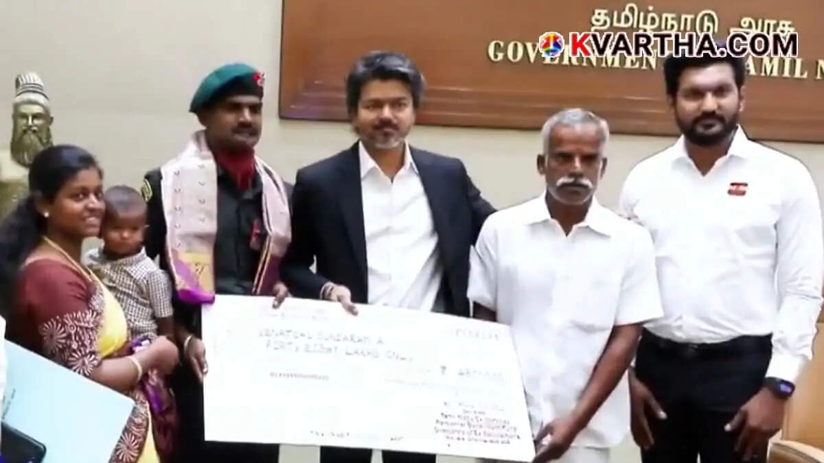 Tamil Nadu Government honors Kirti Chakra awardee Lance Naik Meenakshi Sundaram; CM C Joseph Vijay presents ₹48 lakh cash reward.