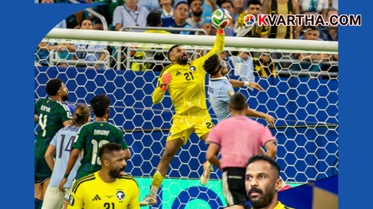 Saudi goalkeeper Mohammed Al-Owais making a crucial save.