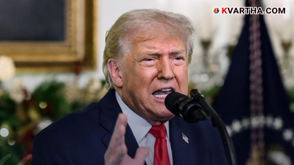 A symbolic scene of US President Trump addressing the media at the White House.