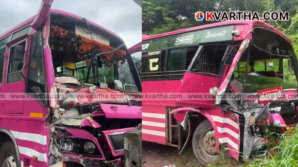Damaged private buses after collision