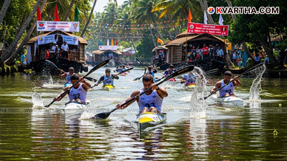 Kayaking championship race in a river