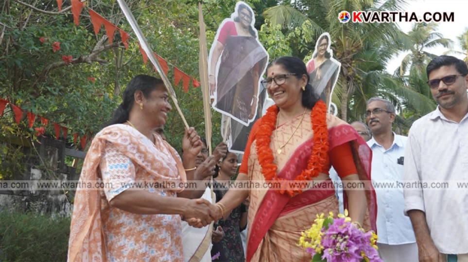 LDF candidate PK Shyamala Teacher campaigning in Taliparamba during the March 2026 Kerala assembly elections.