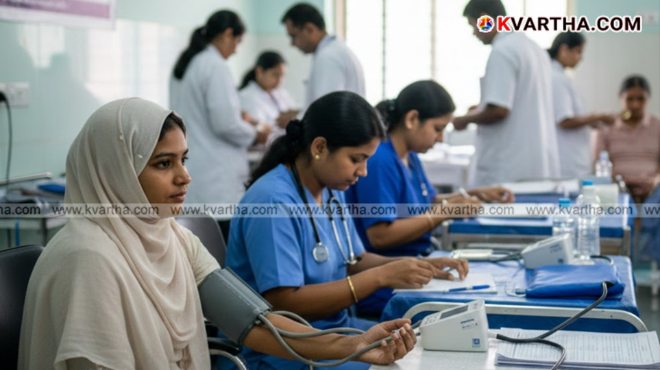 Medical screening process for Haj pilgrims at a government hospital in Kannur.