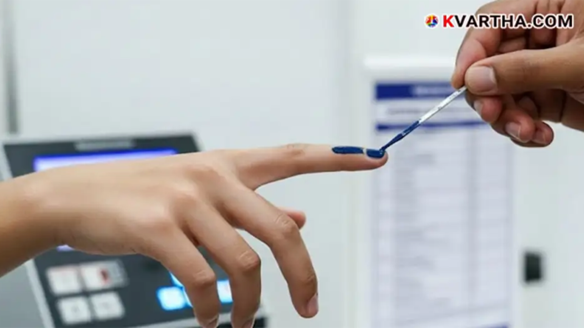A close-up of a finger marked with indelible ink, representing voting.