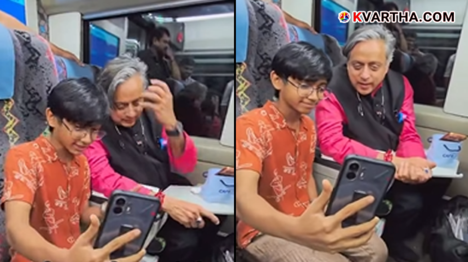  Shashi Tharoor interacting with Raul John Aju in Vande Bharat train